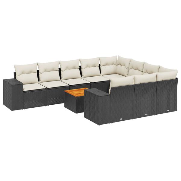 vidaXL Set Divani da Giardino 11 pz con Cuscini in Polyrattan Nero