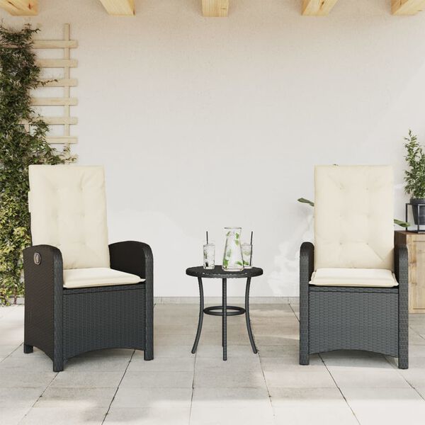 vidaXL Sedie Reclinabili da Giardino 2 pz con Cuscini Nero Polyrattan