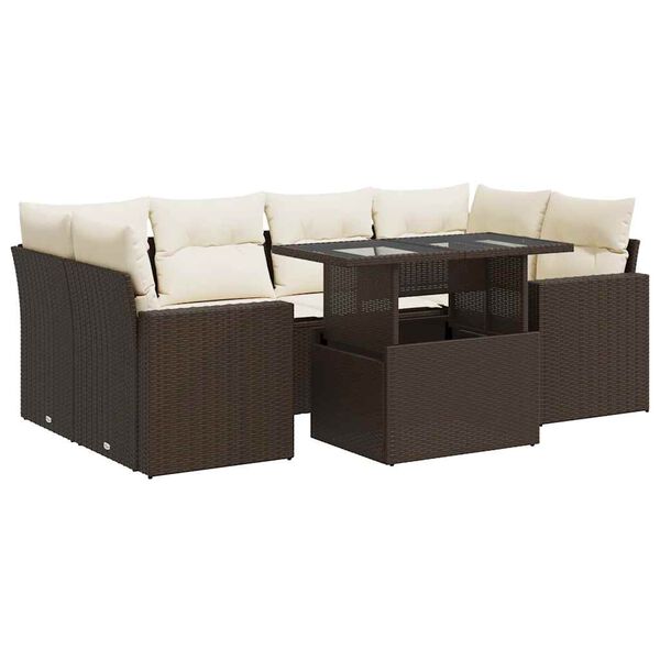 vidaXL Set Divani da Giardino 7 pz con Cuscini Marrone in Polyrattan