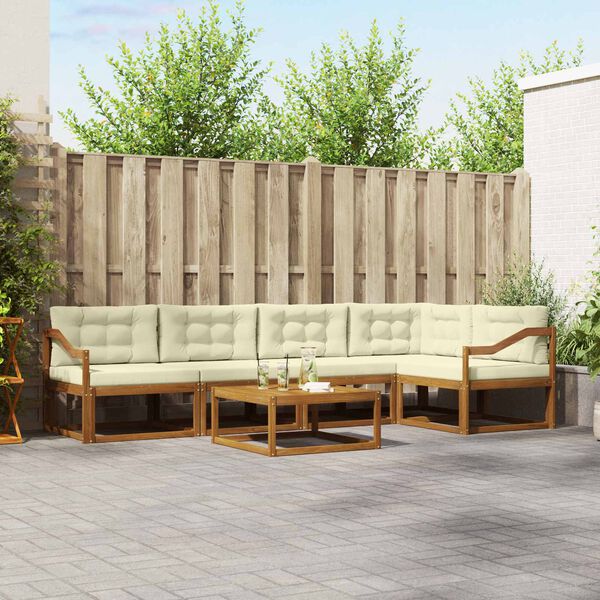 vidaXL Set di divani da esterno con cuscino 6 pcs Naturale e Crema