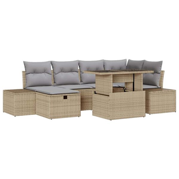 vidaXL Set Divano da Giardino con cuscino 7 pcs Beige Poly Rattan