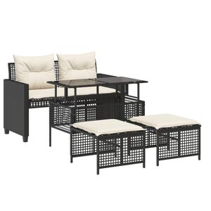 vidaXL Set Divani da Giardino 4 pz con Cuscini Nero Polyrattan Vetro