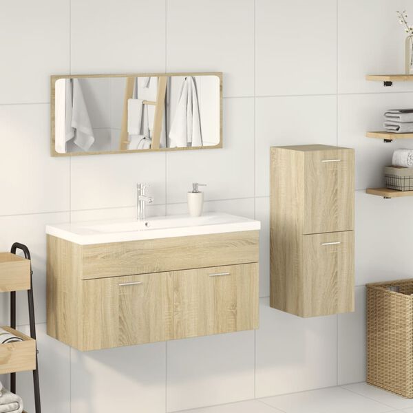 vidaXL Set Mobili da Bagno 3 pz Rovere Sonoma in Legno Multistrato