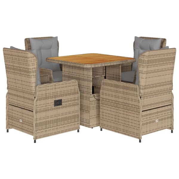 vidaXL Set da Pranzo da Giardino 5 pz con Cuscini Beige in Polyrattan