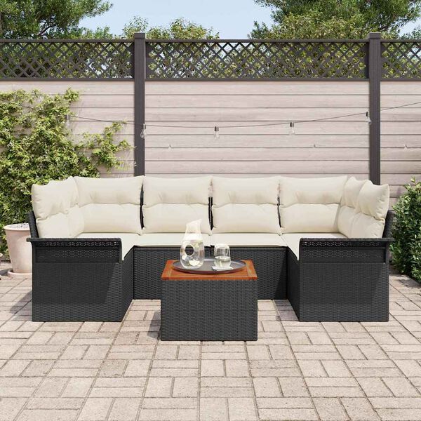vidaXL Set Divano da Giardino con cuscino 7 pcs Nero polyrattan