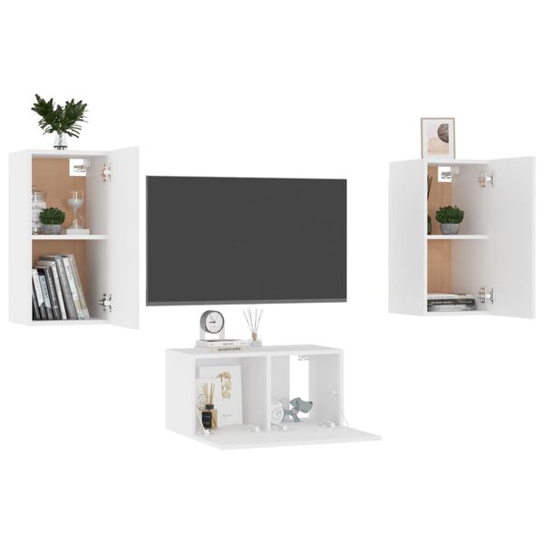 vidaXL Set Mobili Porta TV 3 pz Bianco in Legno Multistrato