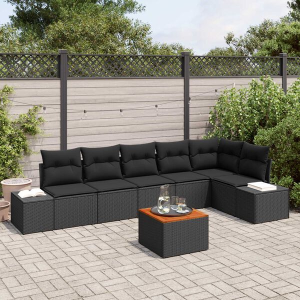 vidaXL Set Divano da Giardino con archiviazione 7 pcs Nero polyrattan