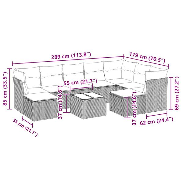 vidaXL Set Divano Giardino 10 pz con Cuscini Grigio Chiaro Polyrattan