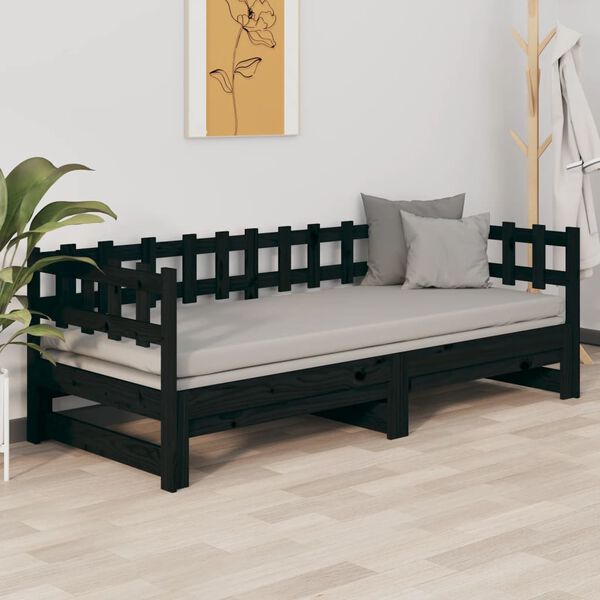 vidaXL Dormeuse Estraibile Nera 2x(90x200) cm Legno Massello di Pino