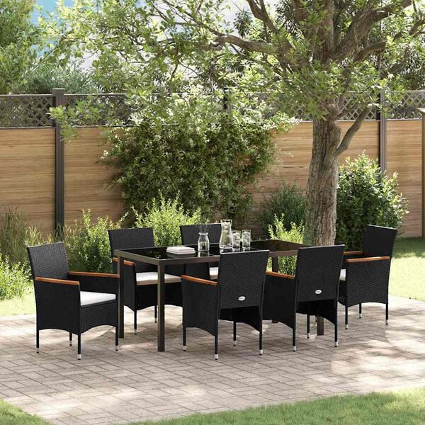 vidaXL Set da Pranzo per Giardino con cuscino 7 pcs Nero polyrattan