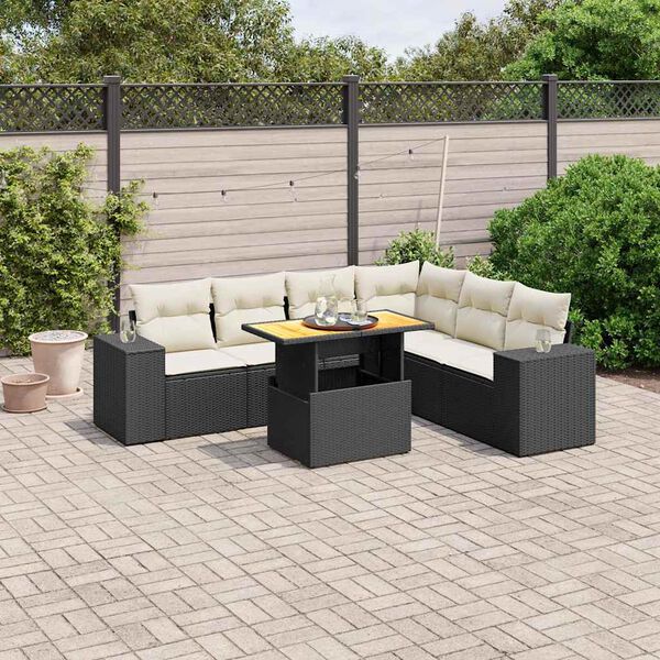 vidaXL Set Divani da Giardino con Cuscini 7pz Nero Polyrattan
