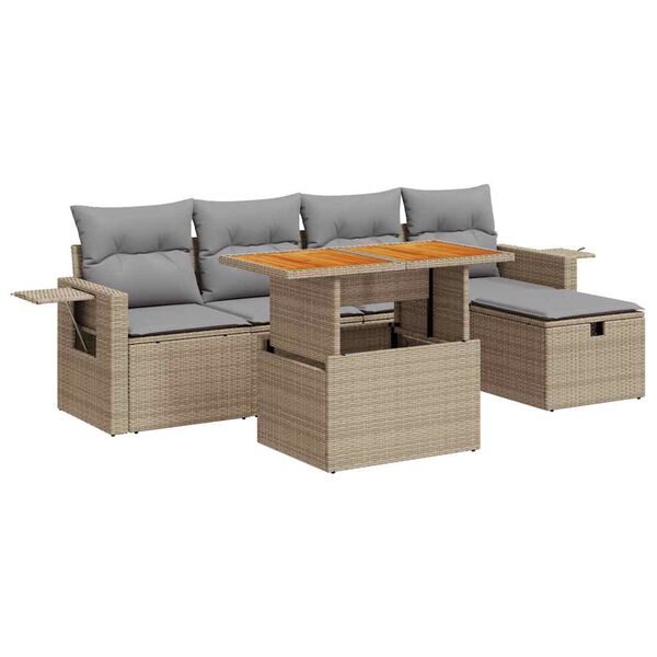 vidaXL Set Divano da Giardino 6 pz con Cuscini Beige Polyrattan Acacia