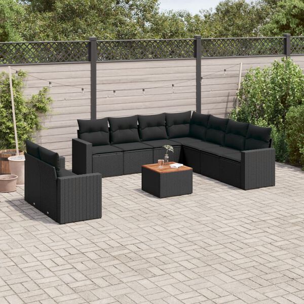 vidaXL Set Divani da Giardino 10pz con Cuscini in Polyrattan Nero