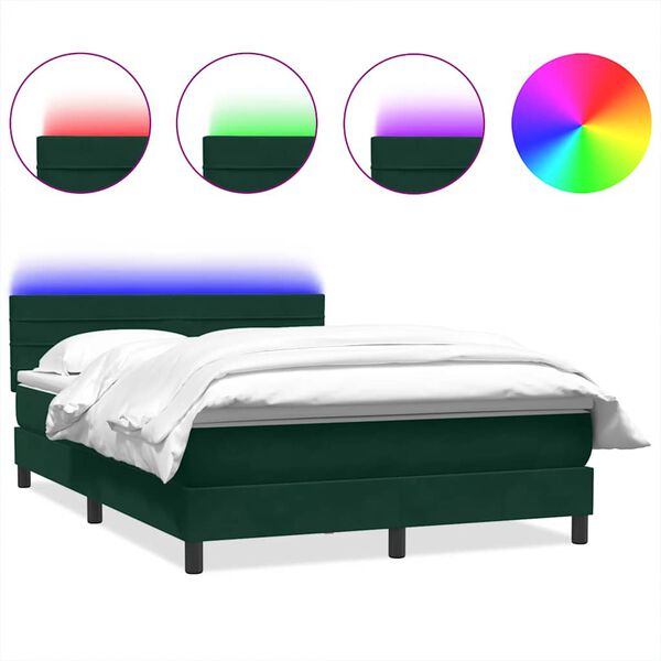 vidaXL Letto a Molle con Materasso e LED Verde Scuro 140x210 cm Velluto