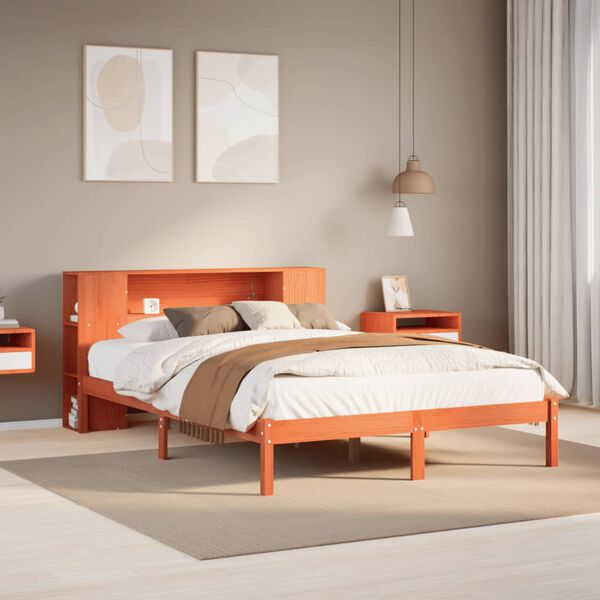 vidaXL Letto Libreria senza Materasso Marrone Cera 135x190 cm in Pino