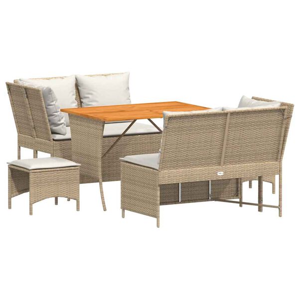 vidaXL Set Divano da Giardino 5 pz con Cuscini Beige in Polyrattan