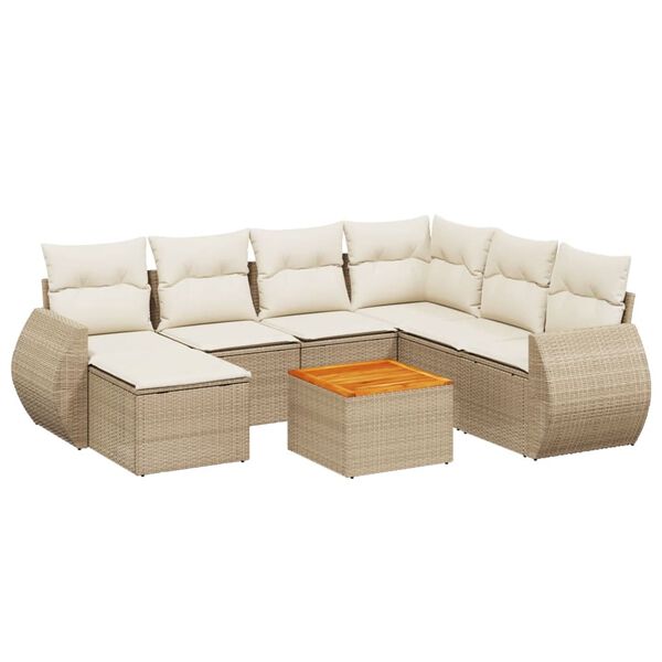 vidaXL Set Divano da Giardino 8 pz con Cuscini Beige in Polyrattan