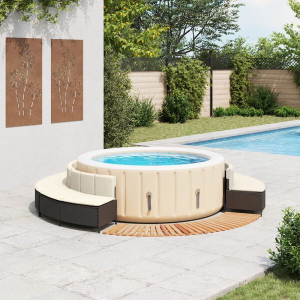 vidaXL Bordo per Spa Nero in Polyrattan e Legno Massello di Acacia