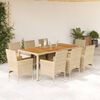 vidaXL Set Pranzo da Giardino 9 pz con Cuscini Beige Polyrattan Acacia