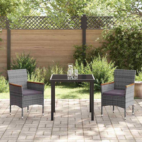 vidaXL Set da Pranzo per Giardino con cuscino 3 pcs Grigio polyrattan