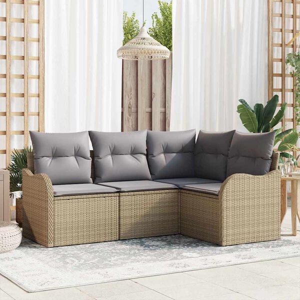 vidaXL Set Divano da Giardino con archiviazione 4 pcs Beige polyrattan