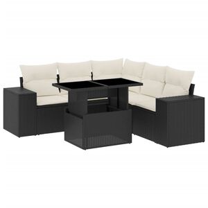 vidaXL Set Divano da Giardino 6 pz con Cuscini Nero in Polyrattan