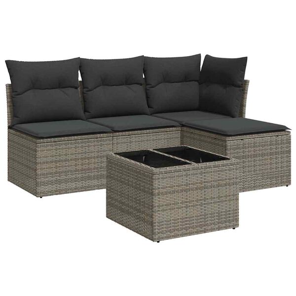 vidaXL Set Divano da Giardino 5 pz con Cuscini Grigio in Polyrattan