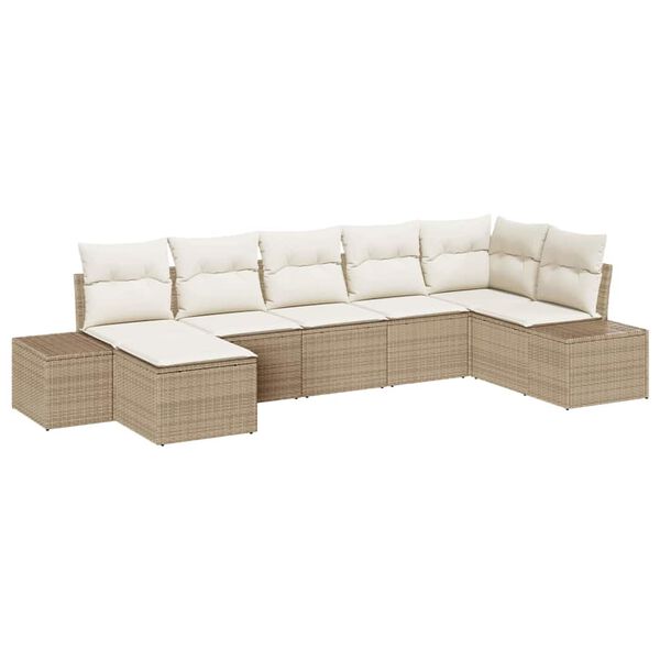 vidaXL Set Divano da Giardino con cuscino 7 pcs Beige polyrattan