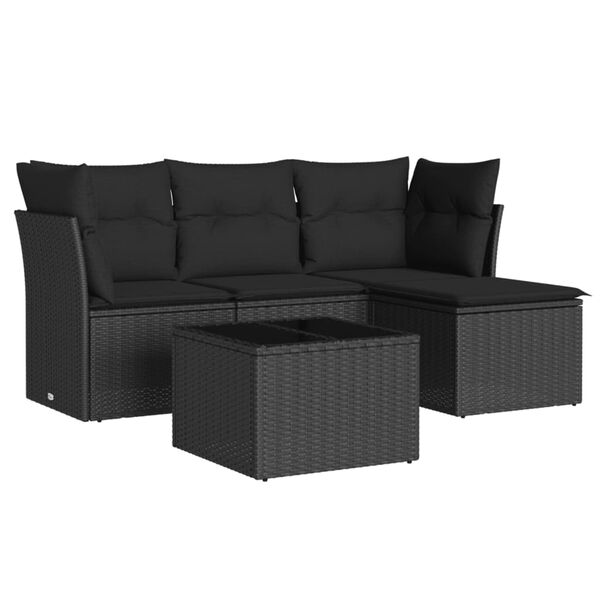 vidaXL Set Divani da Giardino 5 pz con Cuscini in Polyrattan Nero
