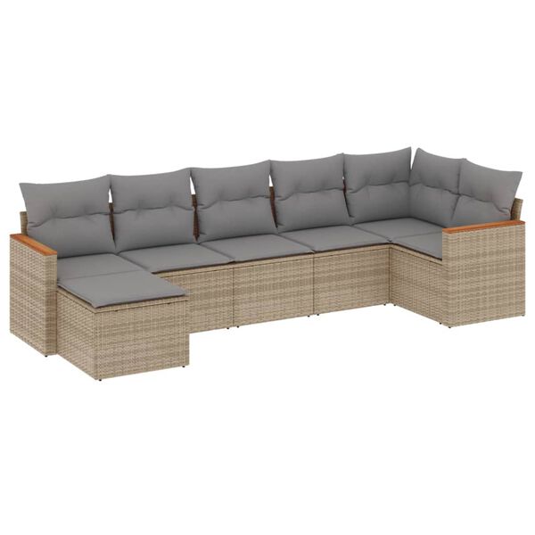 vidaXL Set Divano da Giardino 7 pz con Cuscini Beige Misto Polyrattan