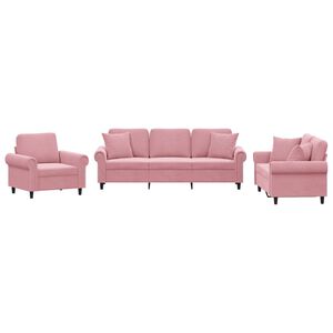 vidaXL Set di Divani 3 pz con Cuscini Rosa in Velluto