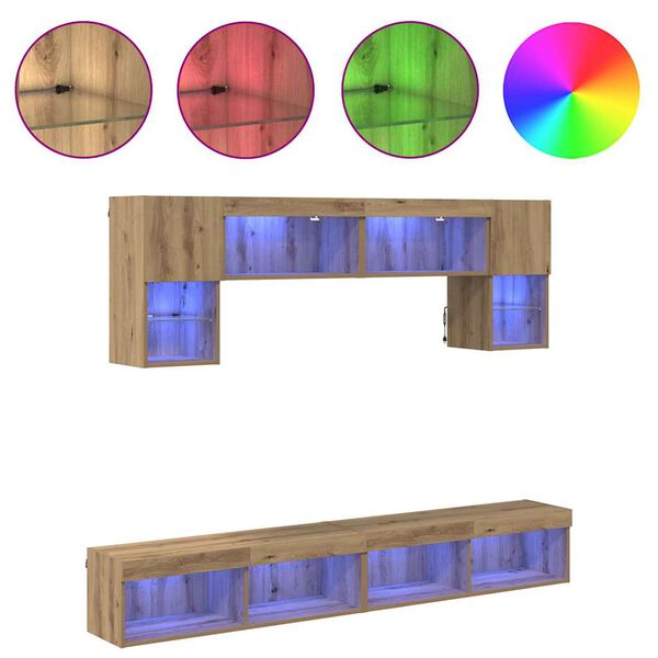 vidaXL Unit&agrave; a muro per TV con LED 6 pcs Rovere artigianale