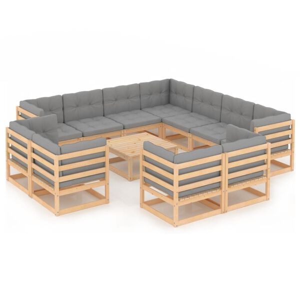 vidaXL Set Divani Giardino 12 pz con Cuscini in Legno Massello di Pino