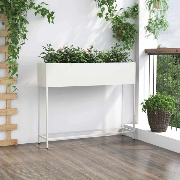 vidaXL Vaso da Giardino Rialzato Bianco 100 x 26 x 82 cm Acciaio