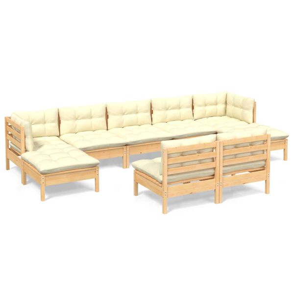 vidaXL Set Salotto da Giardino 9 pz con Cuscini Crema in Legno di Pino