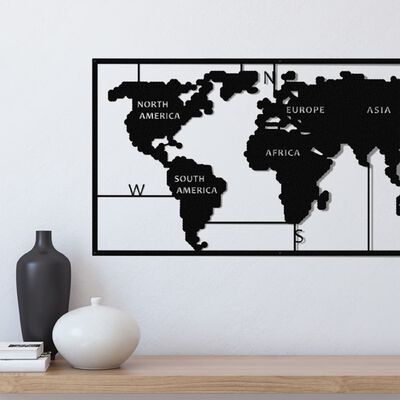 Homemania Decorazione da Parete Mappa del Mondo 90x55 cm Metallo Nero