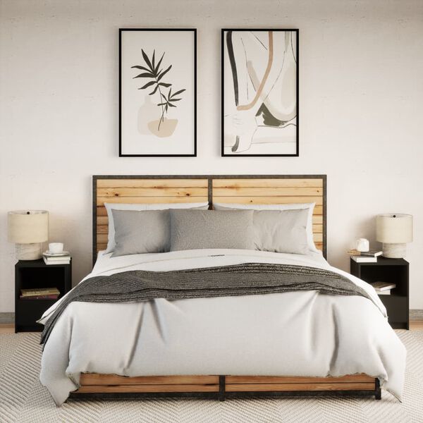 vidaXL Comodini con Luci LED 2pz Neri in Legno Multistrato