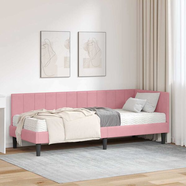 vidaXL Struttura Letto Angolare con Materasso 2 pcs Grigio Velluto