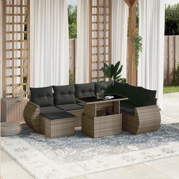 vidaXL Set Divano da Giardino 8 pz con Cuscini Grigio in Polyrattan