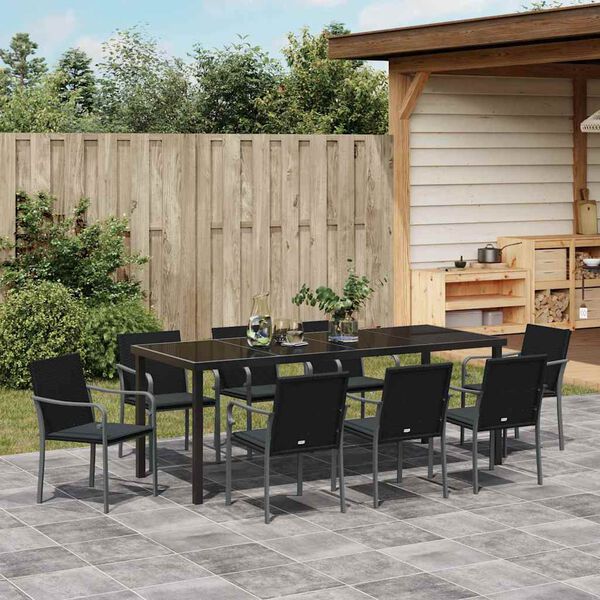 vidaXL Set da Pranzo per Giardino 9 pcs Nero e Grigio Rattan in PE