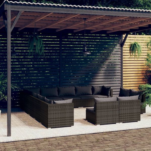 vidaXL Set Divani da Giardino 13 pz con Cuscini in Polyrattan Grigio