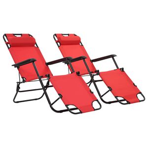 vidaXL Lettini Prendisole 2 pz Pieghevoli e Poggiagambe Acciaio Rosso