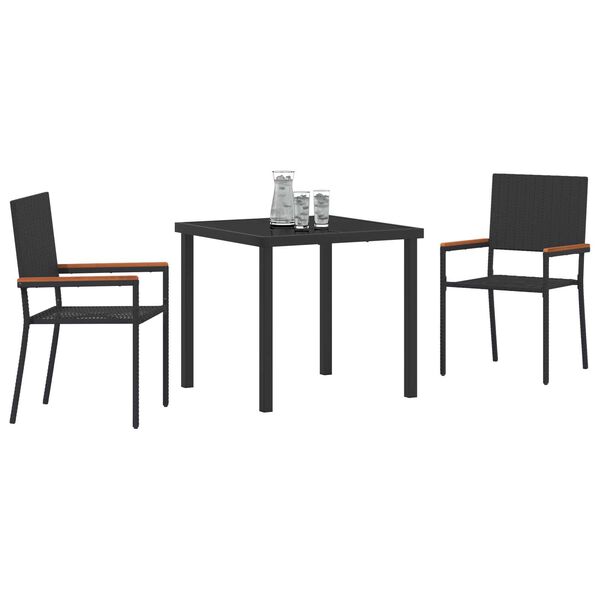 vidaXL Set da Pranzo per Giardino con cuscino 3 pcs Nero polyrattan