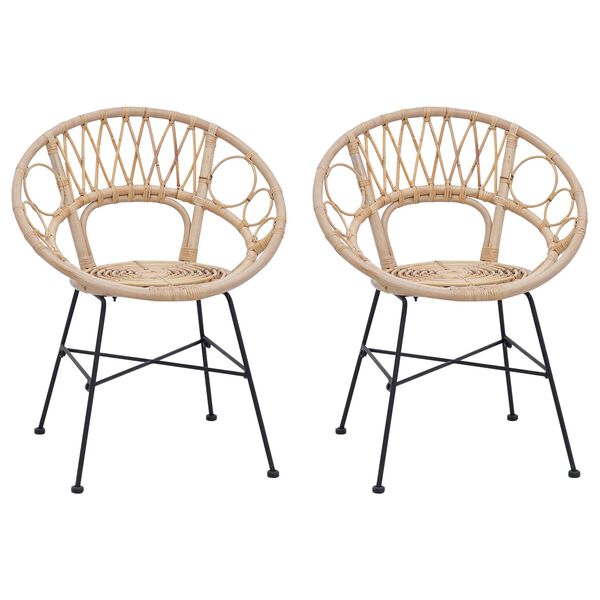 vidaXL Sedia da pranzo 2 pcs Naturale 49 x 51 x 81 cm Rattan e Ferro