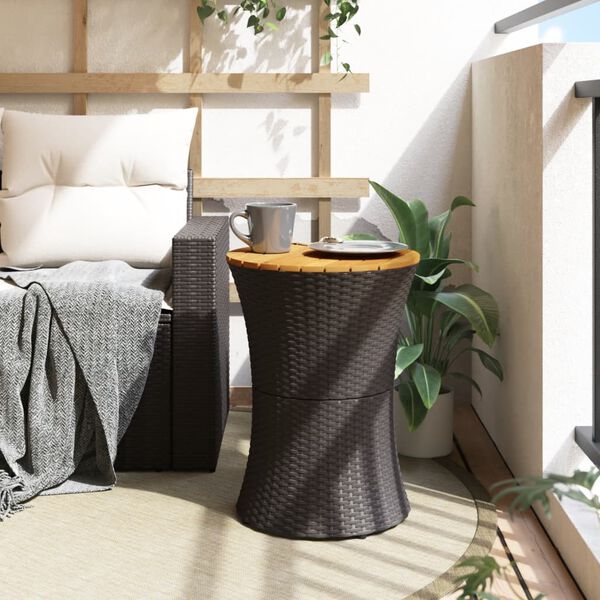 vidaXL Tavolino Giardino Forma Tamburo Nero Polyrattan Legno Massello