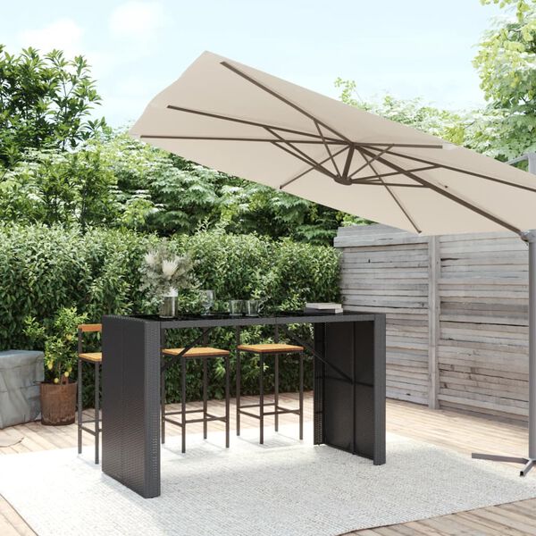 vidaXL Tavolo da Bar con Piano in Vetro Nero 185x80x110 cm Polyrattan