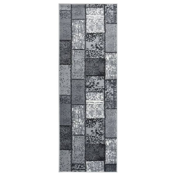 vidaXL Tappeto Lungo in BCF Grigio con Motivo a Blocchi 100x300 cm