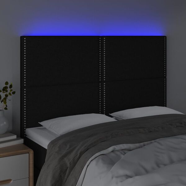 vidaXL Testiera a LED Nera 144x5x118/128 cm in Tessuto
