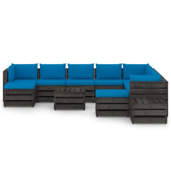vidaXL Set Salotto Giardino con Cuscini 12 pz Legno Impregnato Grigio