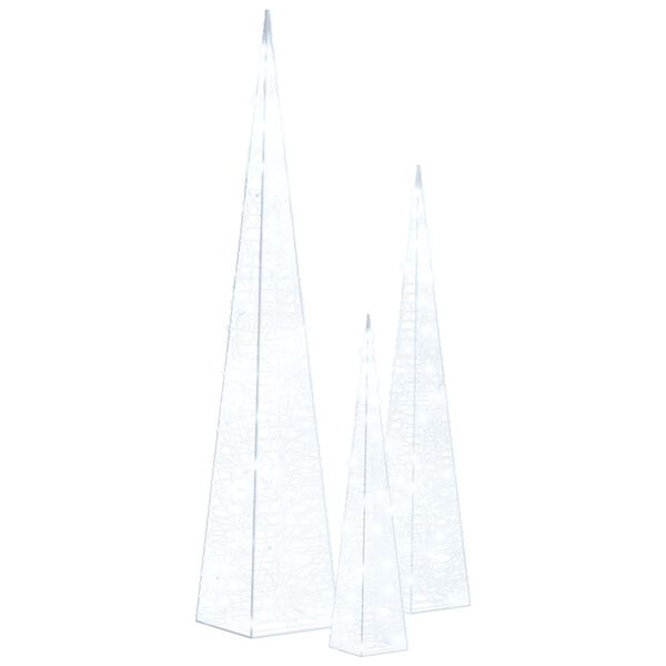 vidaXL Set Coni Luce LED Decorativi Acrilici Bianco Freddo 30/45/60cm